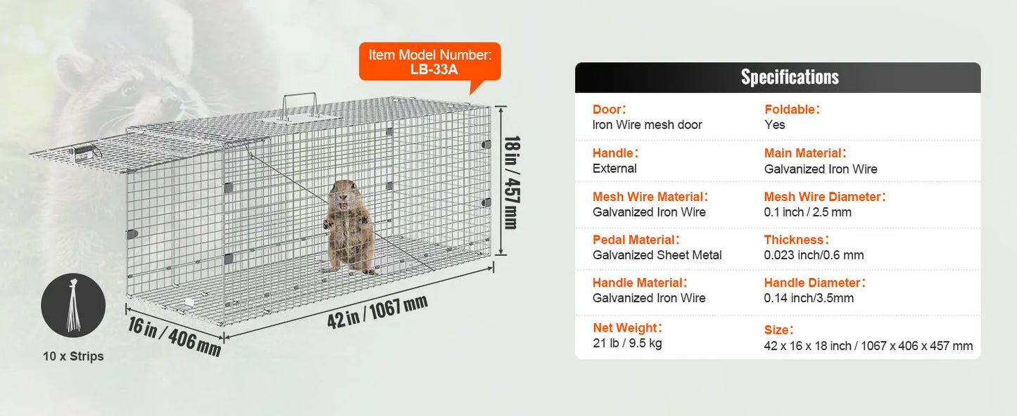 SucceBuy Foldable Live Animal Cage Trap with Handle for Cats