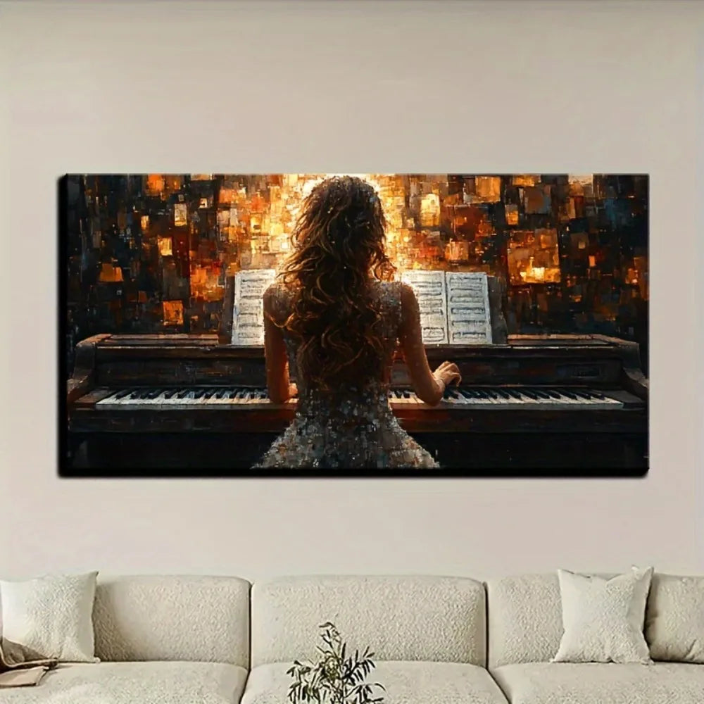 Hign-concerned Canvas Painting Elegant Pianist Back Decor