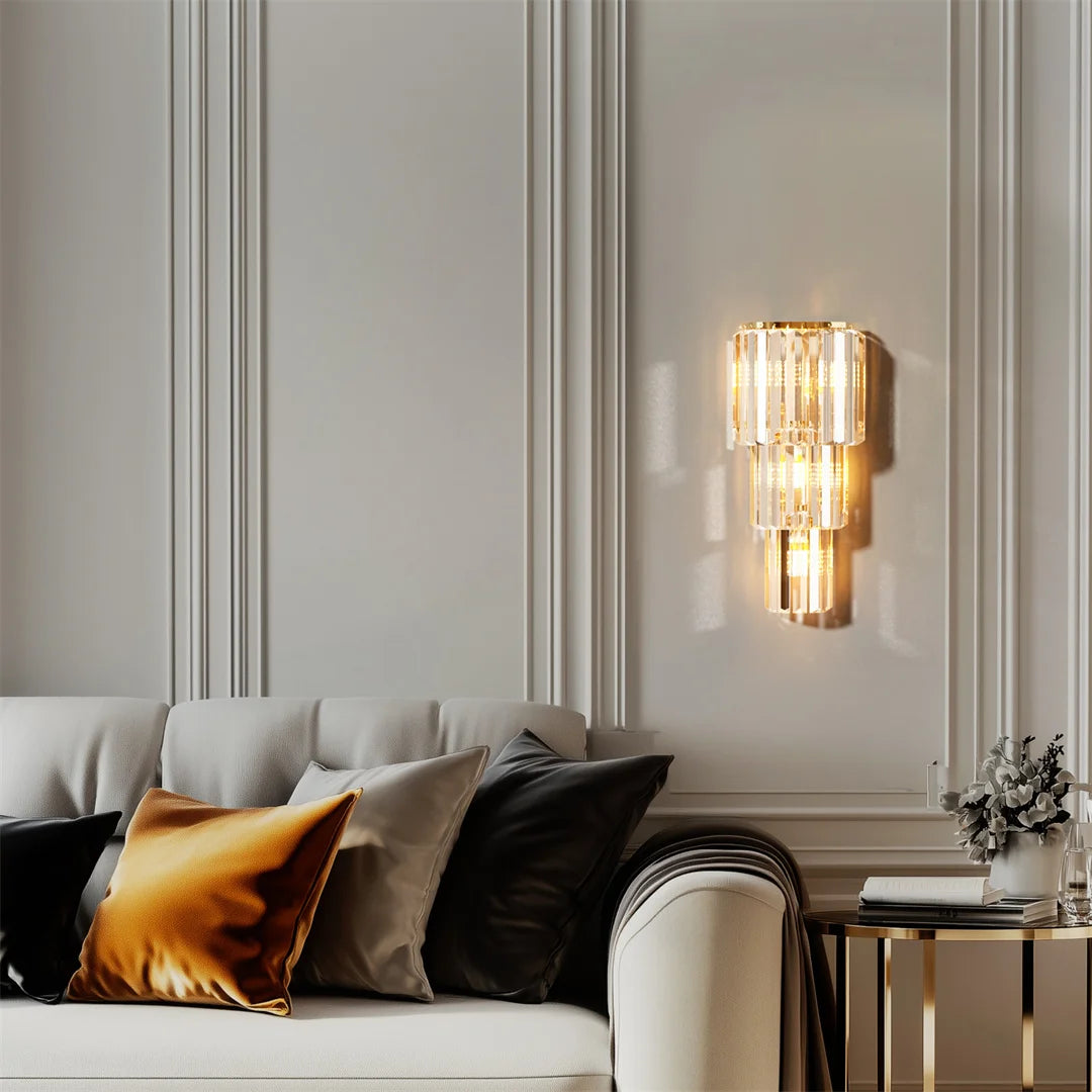 LUVODI Modern Crystal Wall Lamp 3 Layer Sconce E14 Lighting