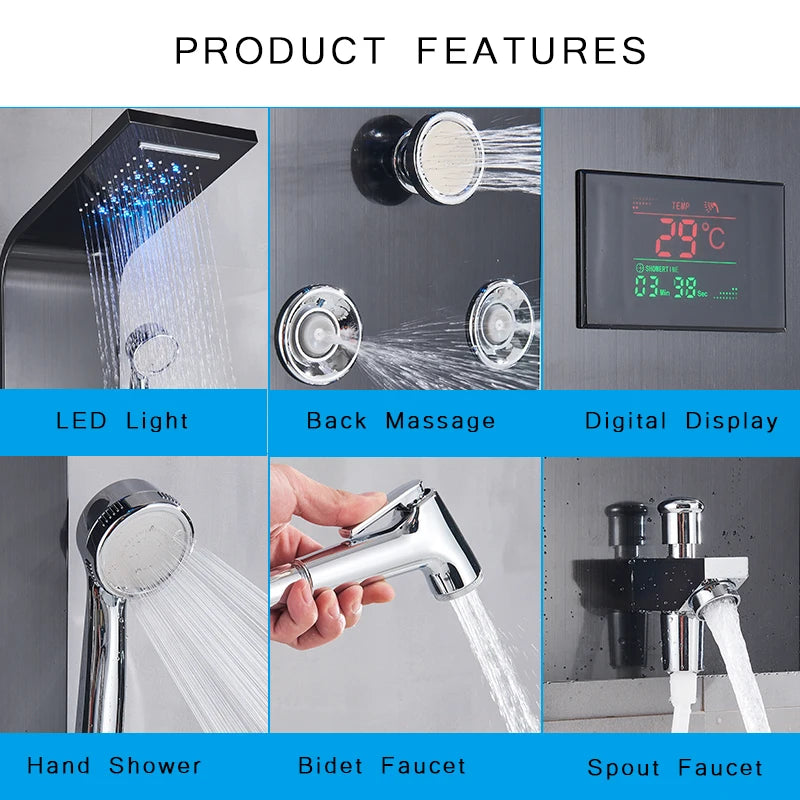 MYQualife LED Rainfall Waterfall Shower Panel System