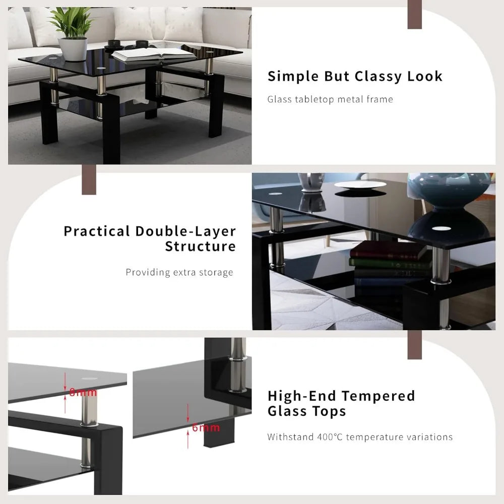 Tempered Glass Coffee Table Set Of 3 Metal Frame Tables