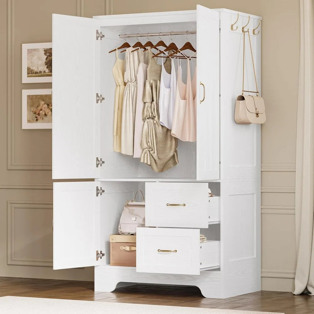 Wardrobe Closet With Mirror Doors Drawers Shelves Armoire