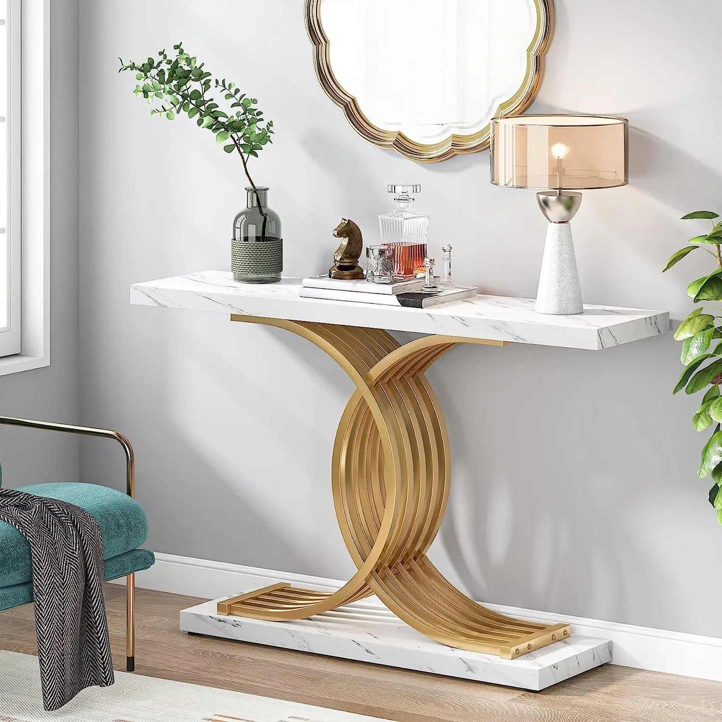 Tribesigns Modern Entryway Console Table With Geometric Metal Legs