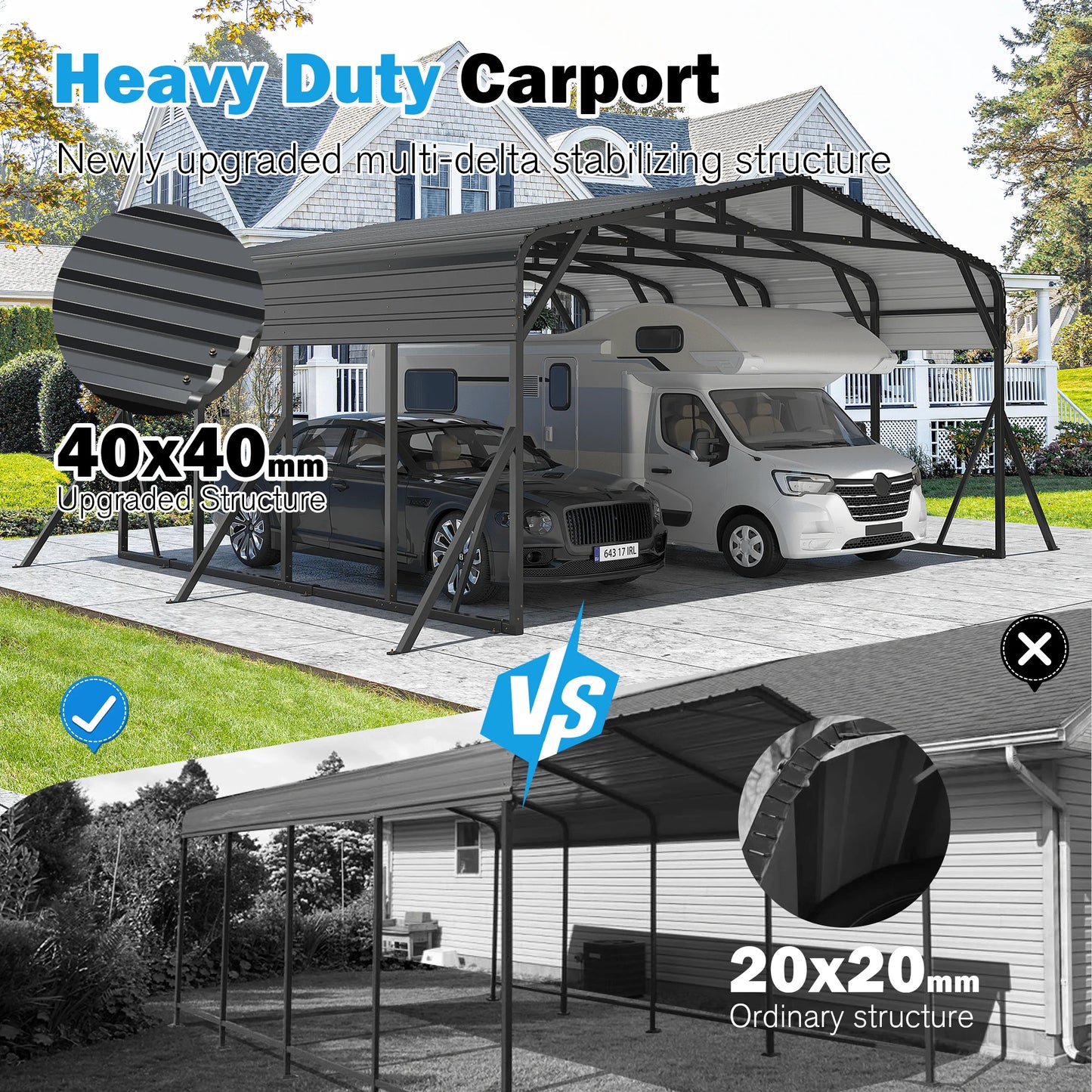 Polar Aurora Metal Carport Shelter Heavy Duty Galvanized Steel