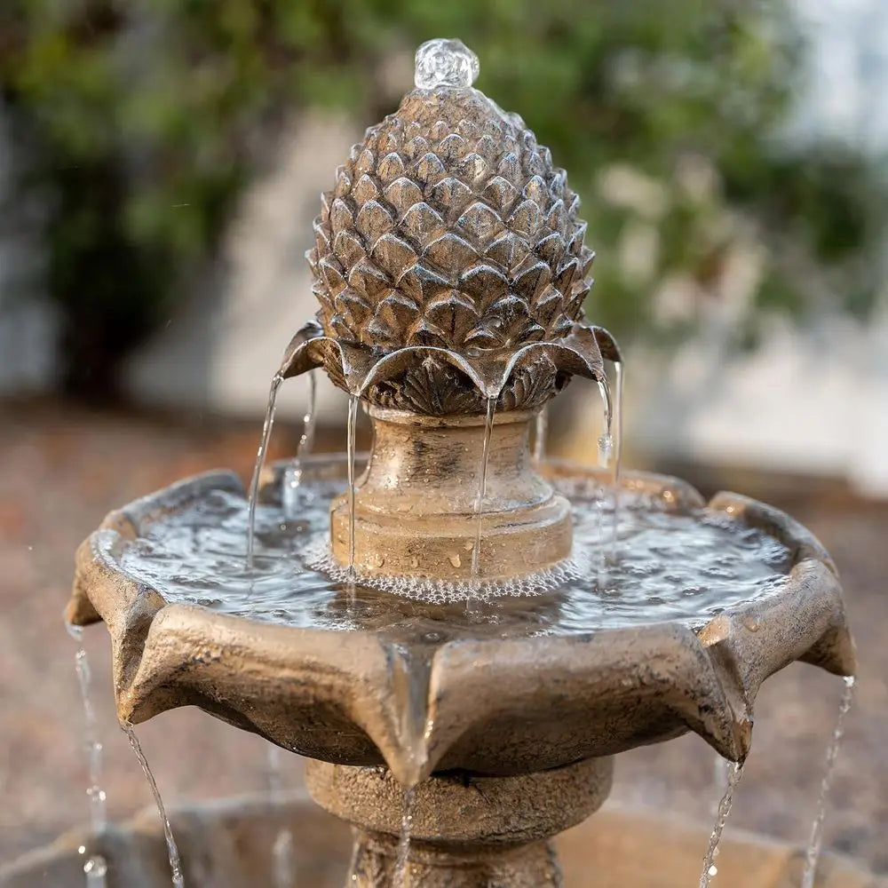 Two Tier Outdoor Water Fountain With Auto Shut Off Pump