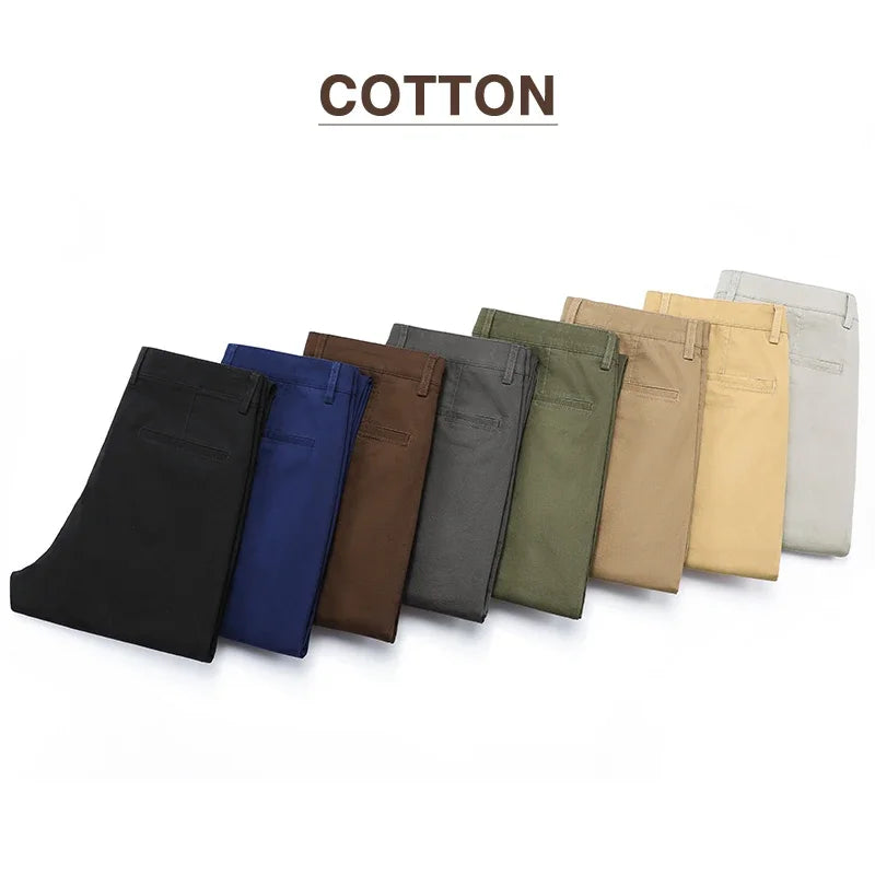 Men's Cotton Elastic Slim Straight Casual Trousers