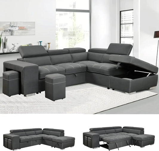 L Shaped Sectional Sleeper Sofa With Pull Out Bed Storage