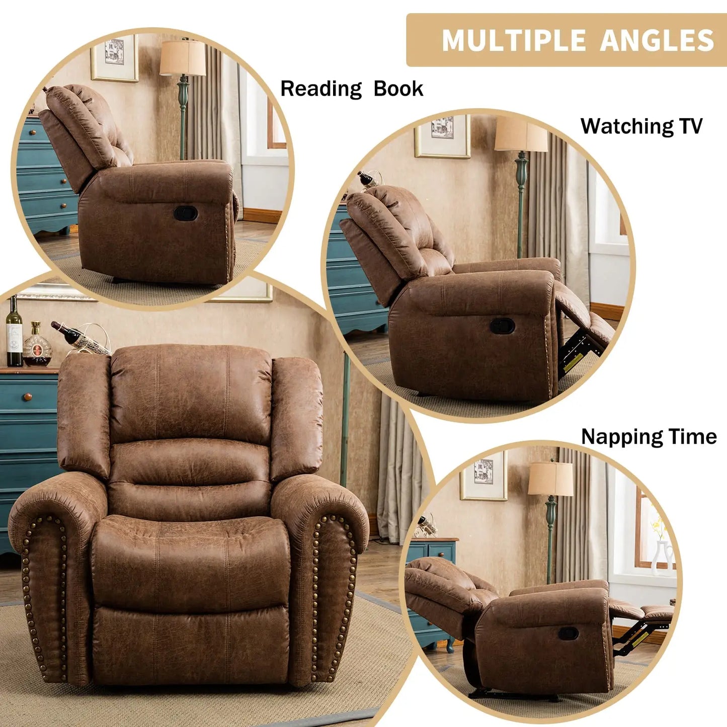 EBELLOCN Faux Leather Manual Recliner Chair For Living Room