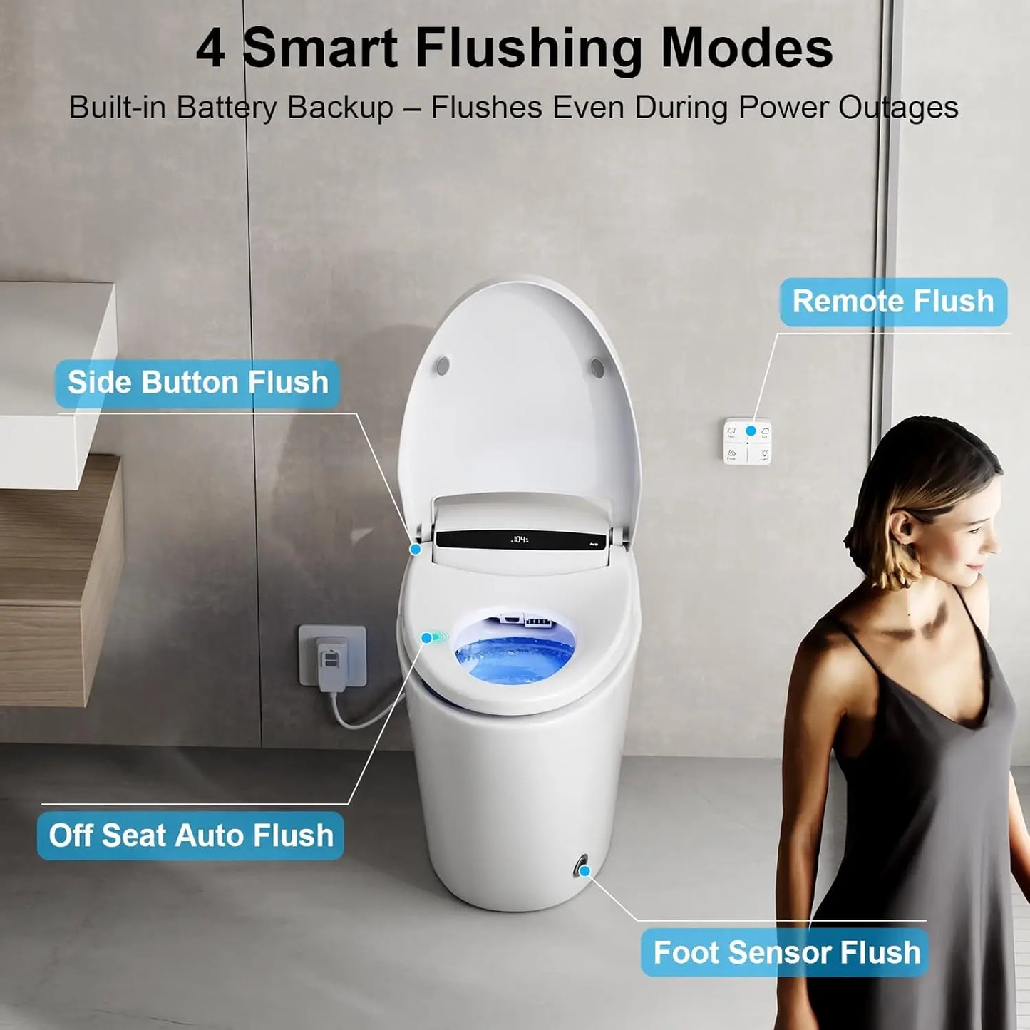 XMSJ Smart Toilet With Heated Seat Night Light Auto Flush