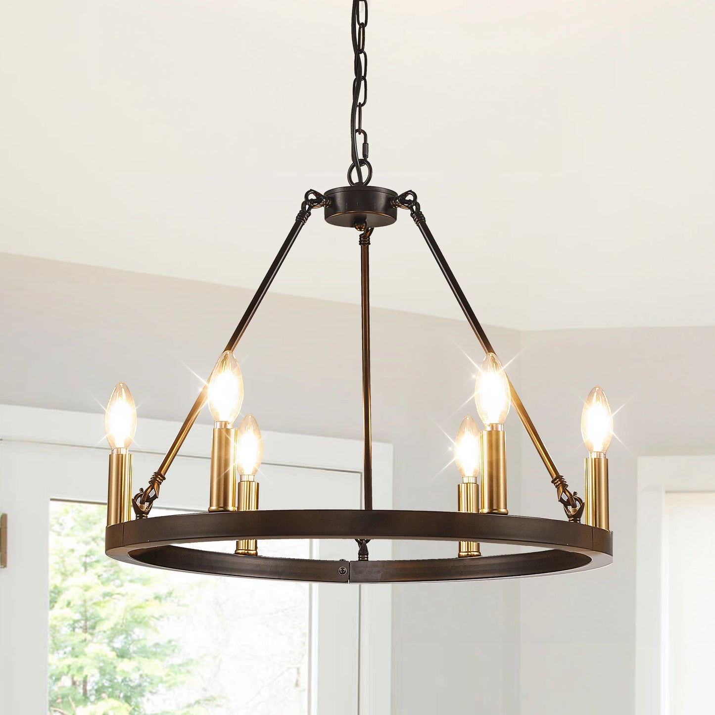 LovingC 6 Light Wagon Wheel Chandelier Rustic Farmhouse