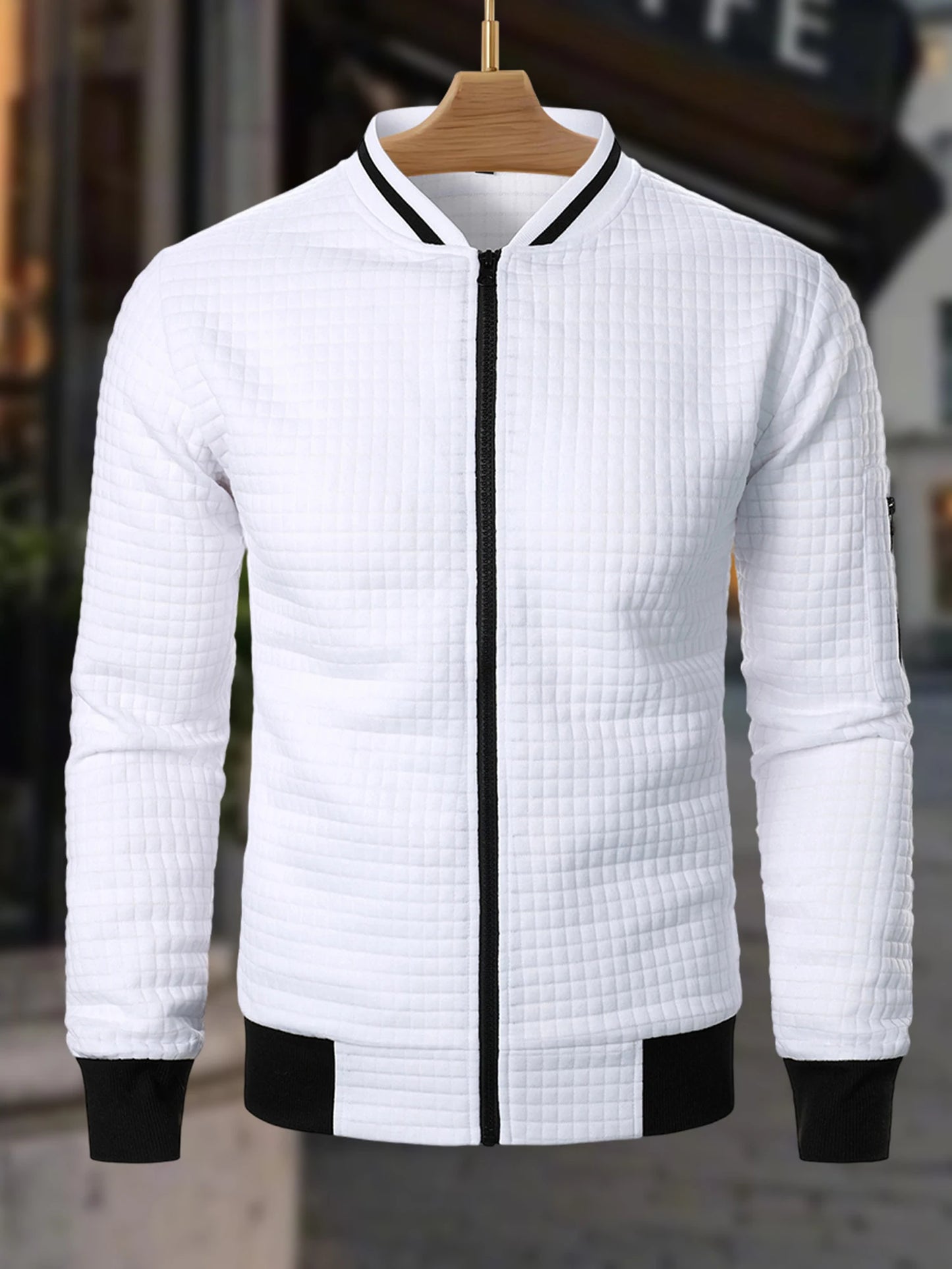 Guangdong Men Casual Fit Zipper Up Lightweight Stand Collar Jacket Contrast