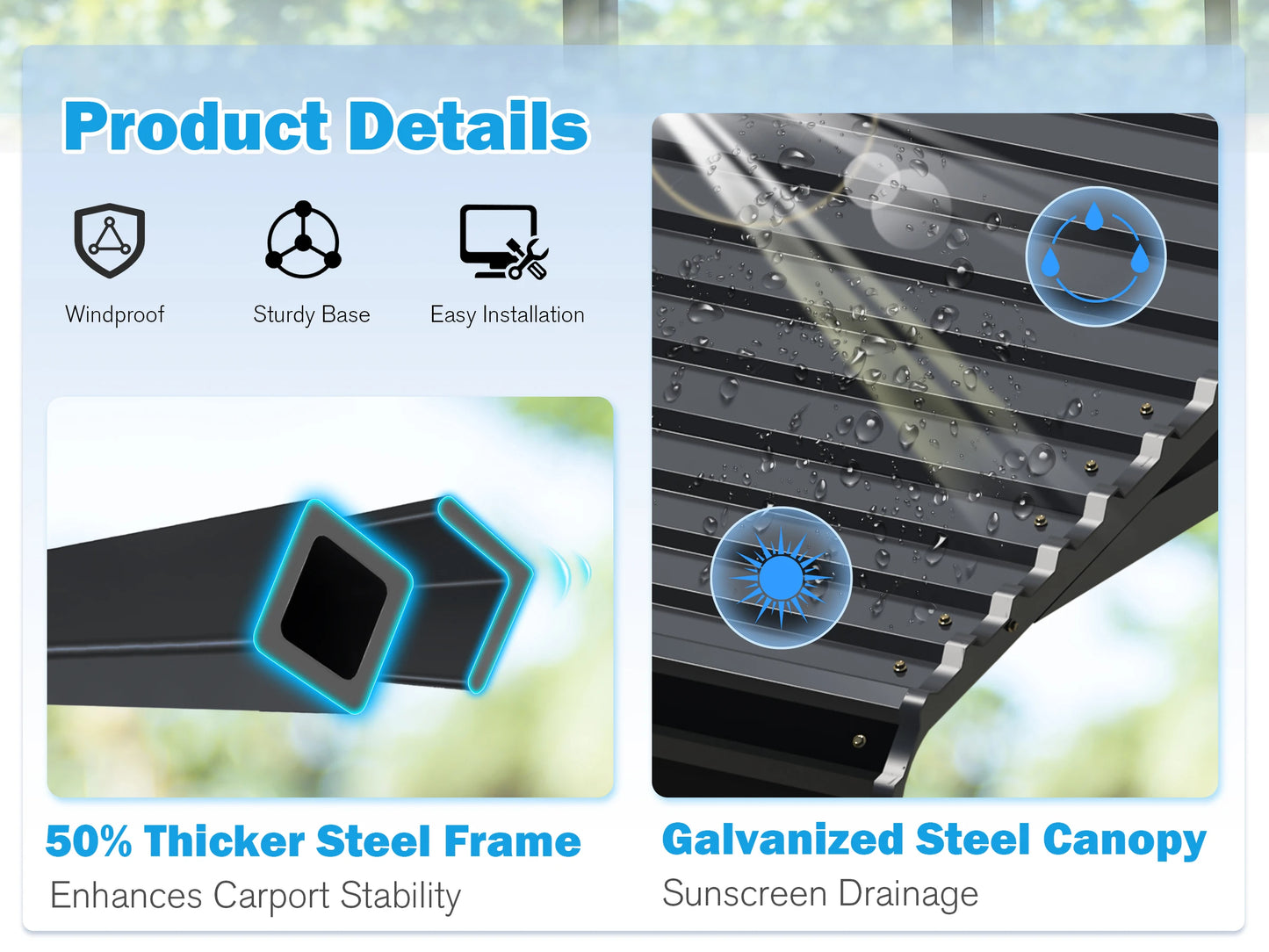 Polar Aurora Metal Carport Shelter Heavy Duty Galvanized Steel