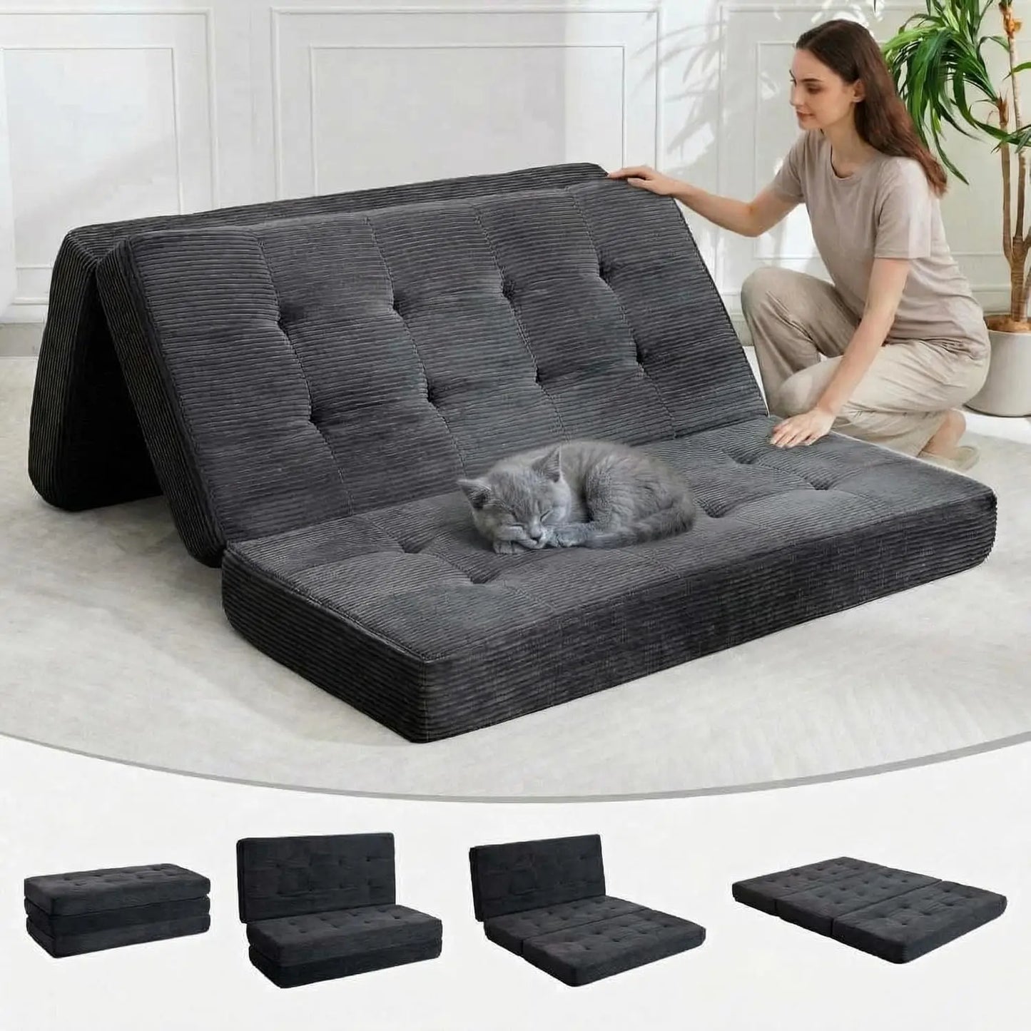 Corduroy Convertible Sleeper Sofa 5 In 1 Fixed Frame