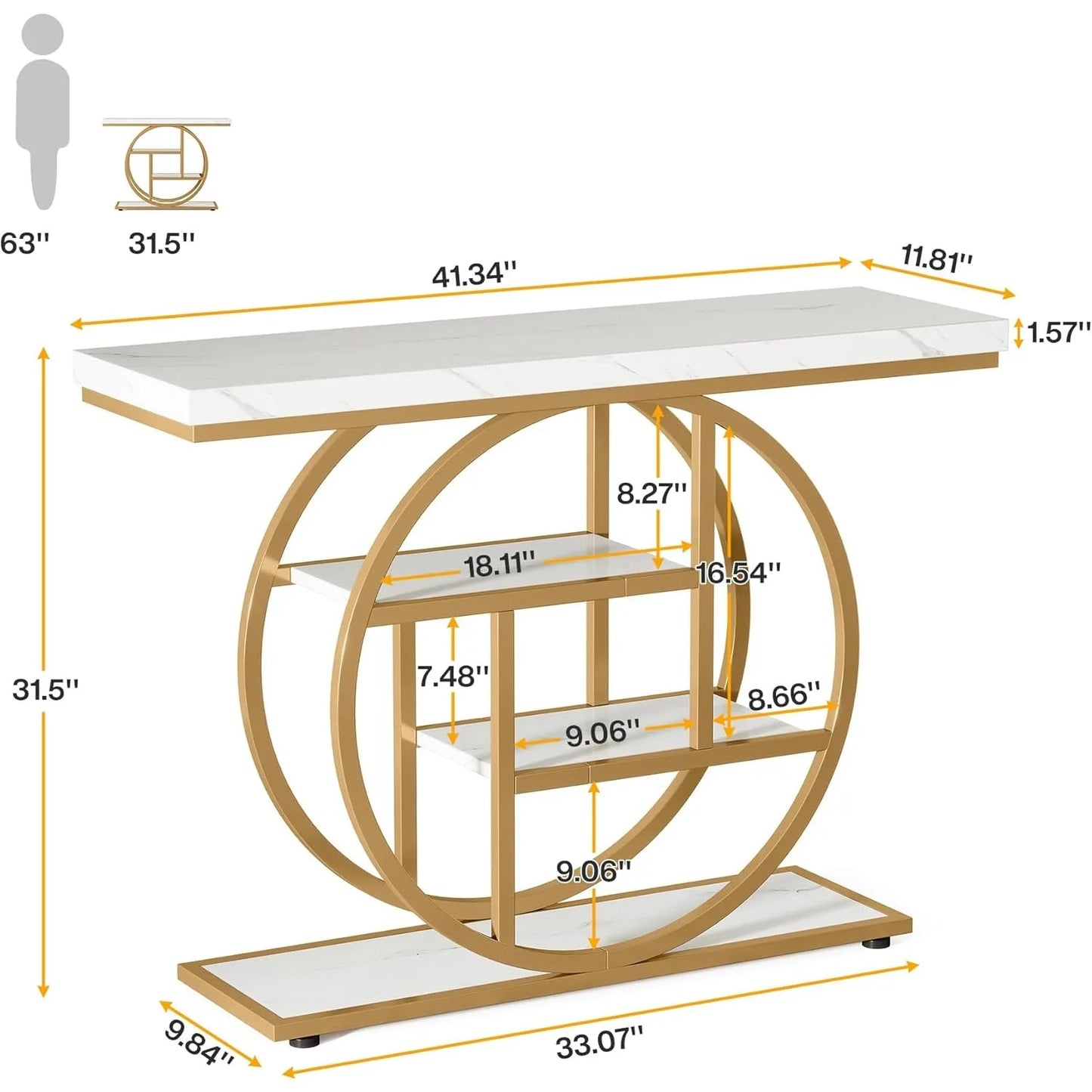LITTLE TREE Industrial 4-Tier Console Table With Storage Shelves