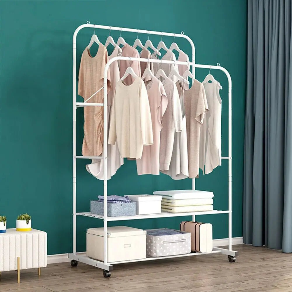 Hign-concerned Double Rail Rolling Garment Rack Stand