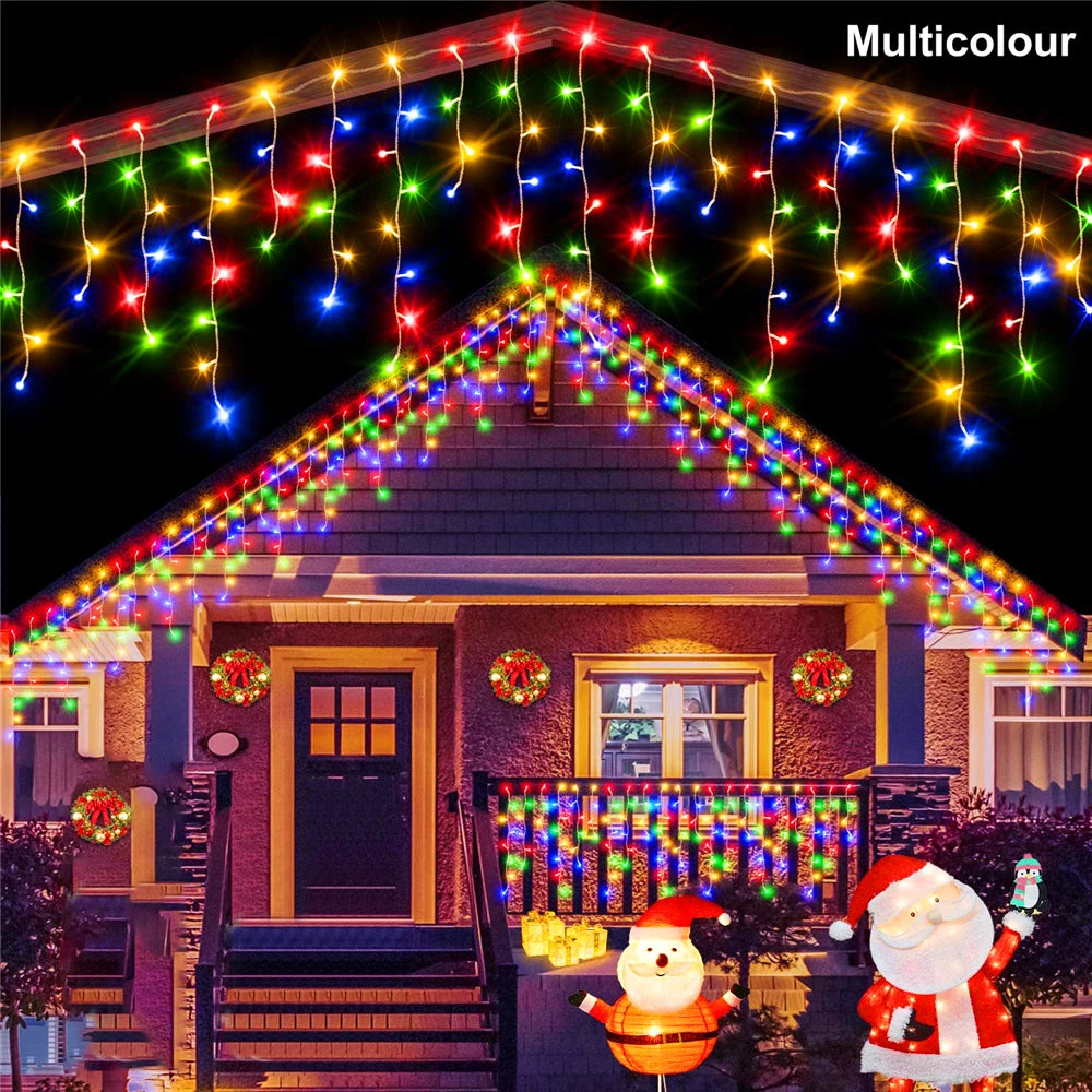 WELPUR Solar Icicle Curtain Lights 8 Modes Christmas