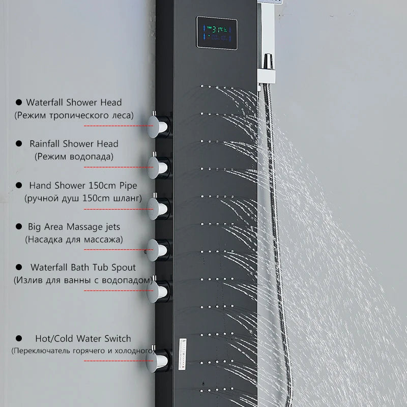 MYQualife LED Rainfall Waterfall Shower Panel System