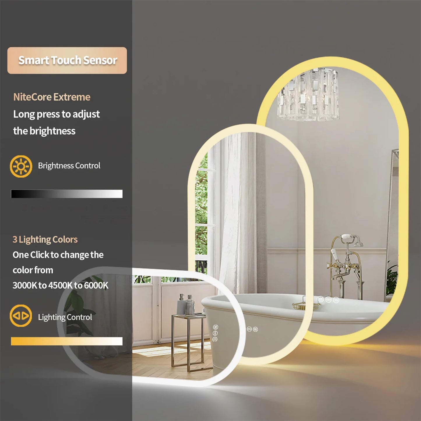 Wisfor Backlit Smart LED Bathroom Mirror Dimmable Anti Fog