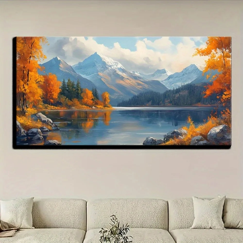 Hign-concerned Rustic Autumn Lake Landscape Wall Art