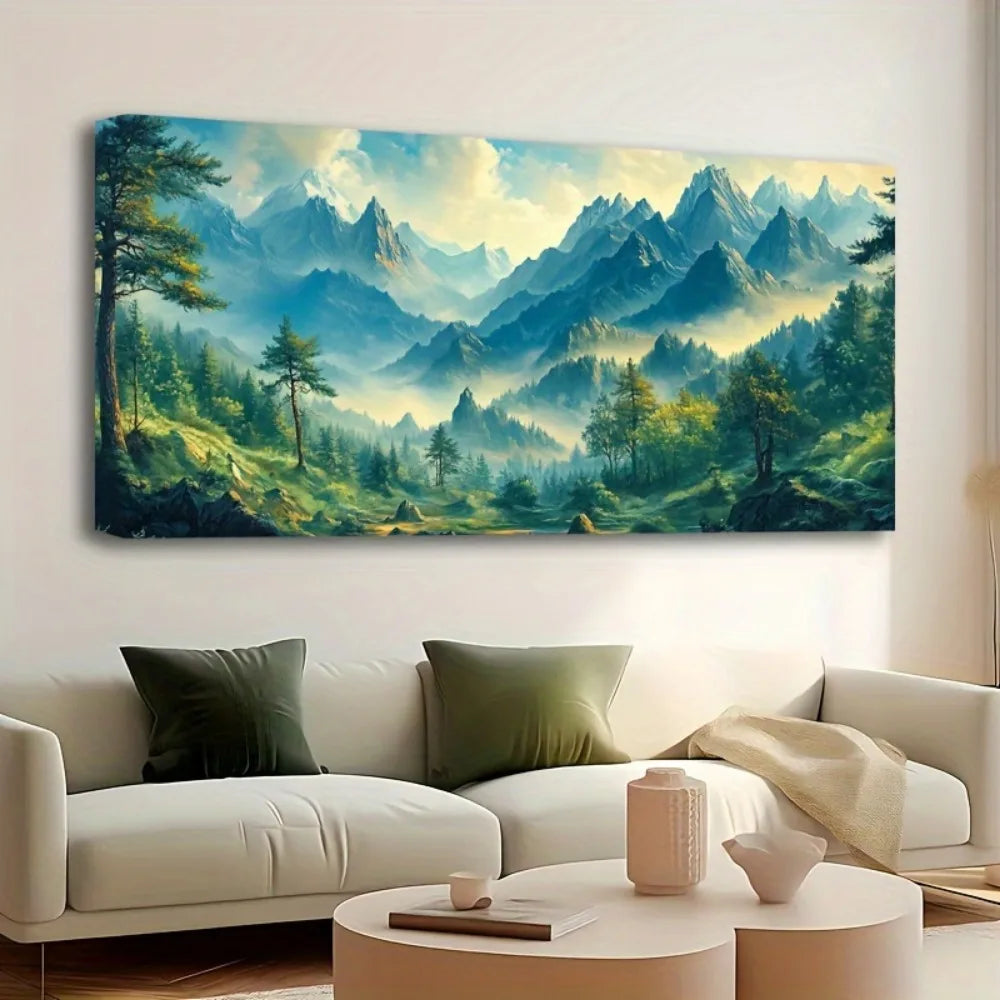 Hign-concerned Pine Frame Canvas Mural Misty Mountains