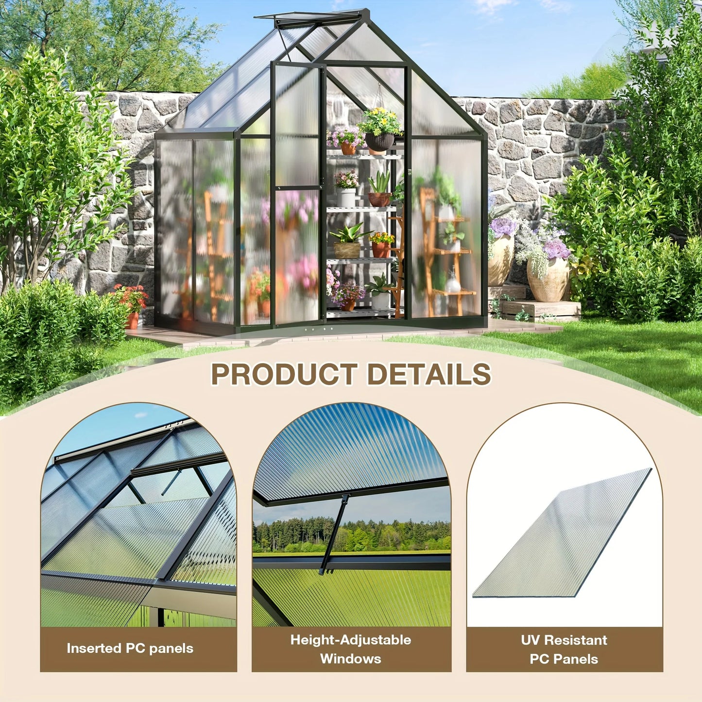 VIWAT Polycarbonate Greenhouse With Aluminum Frame