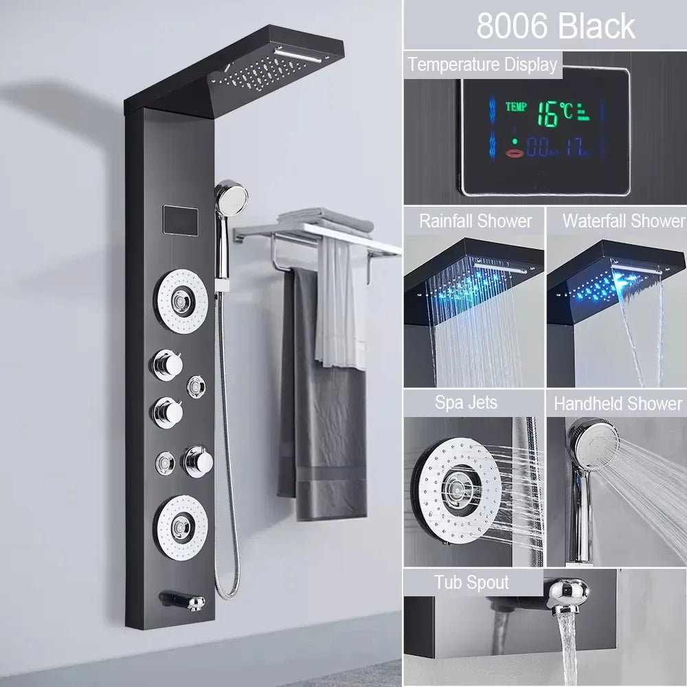 MYQualife LED Rainfall Waterfall Shower Panel System