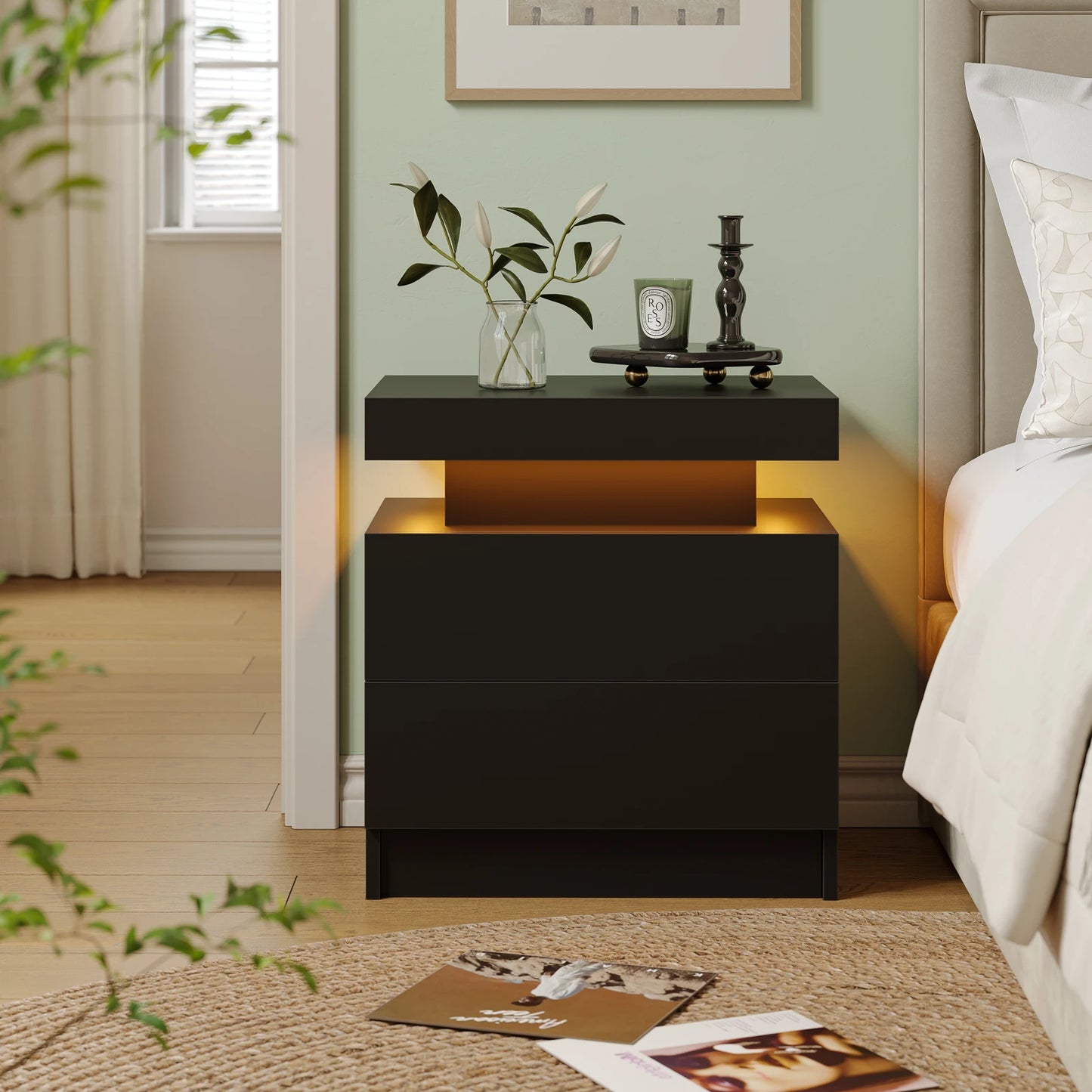 Cubehom LED Nightstands With 2 Drawers RGB Lighting