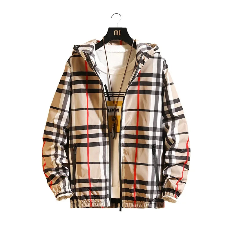 Sichuan Korean Style Plaid Hooded Jacket Mens Spring Casual