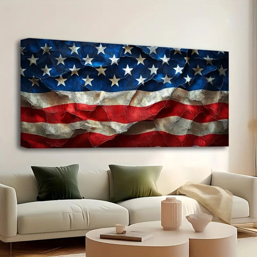 Hign-concerned American Flag Wall Art Pine Wood Frame