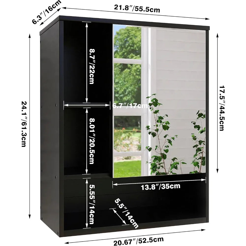 Color Bamboo Mirror Cabinet Wall Mounted Space Saver
