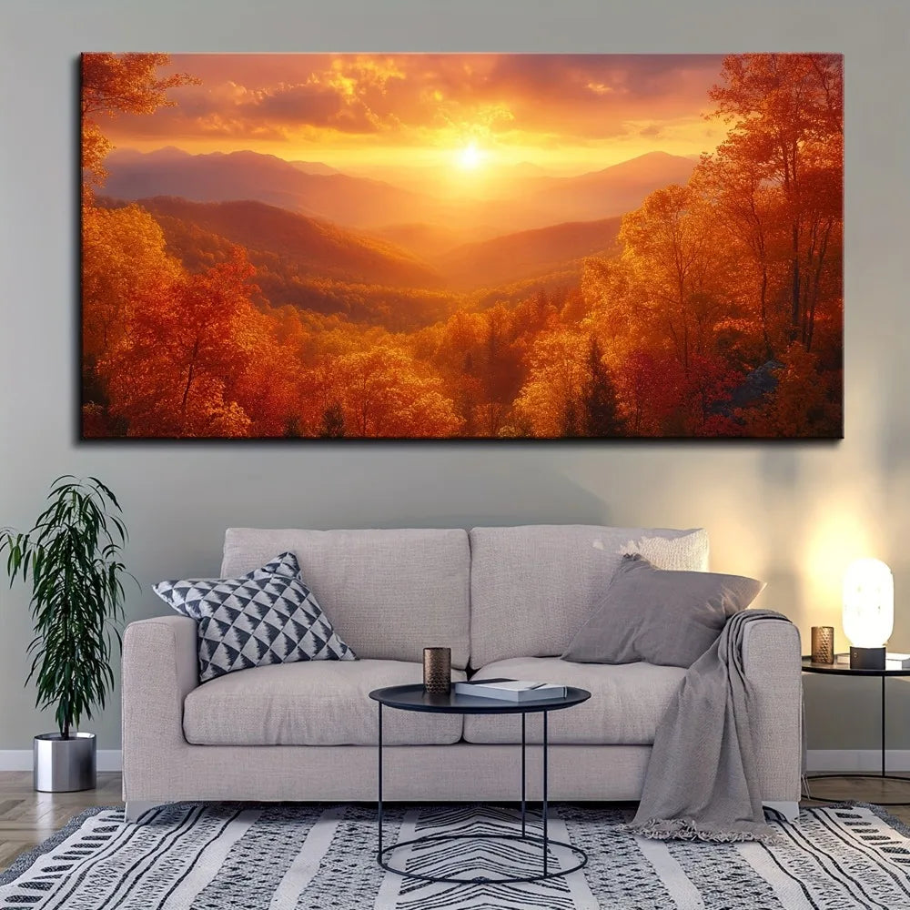 Hign Concerned Pine Wood Frame Painting Mural Mountain Dawn