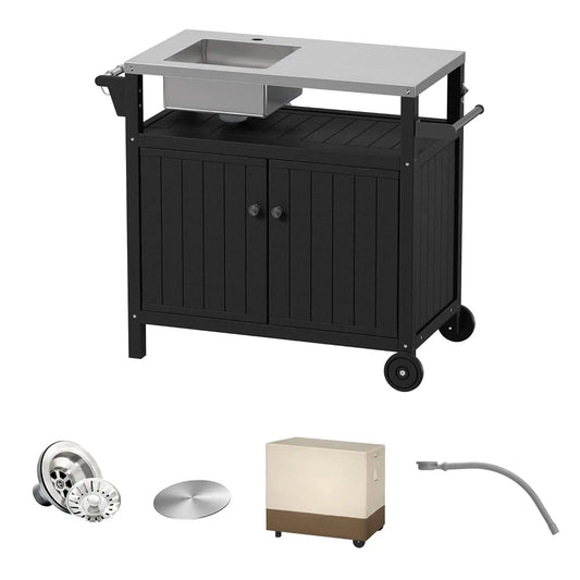 Outdoor Grill Cart Sink Cabinet 304 Stainless Steel All Weather
