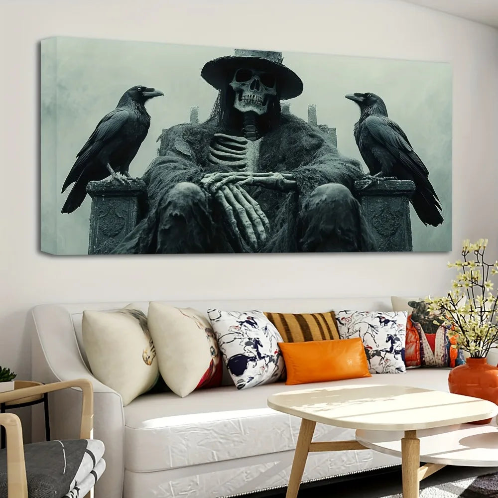 Hign-concerned Standing On A Crow Skeleton Halloween Poster