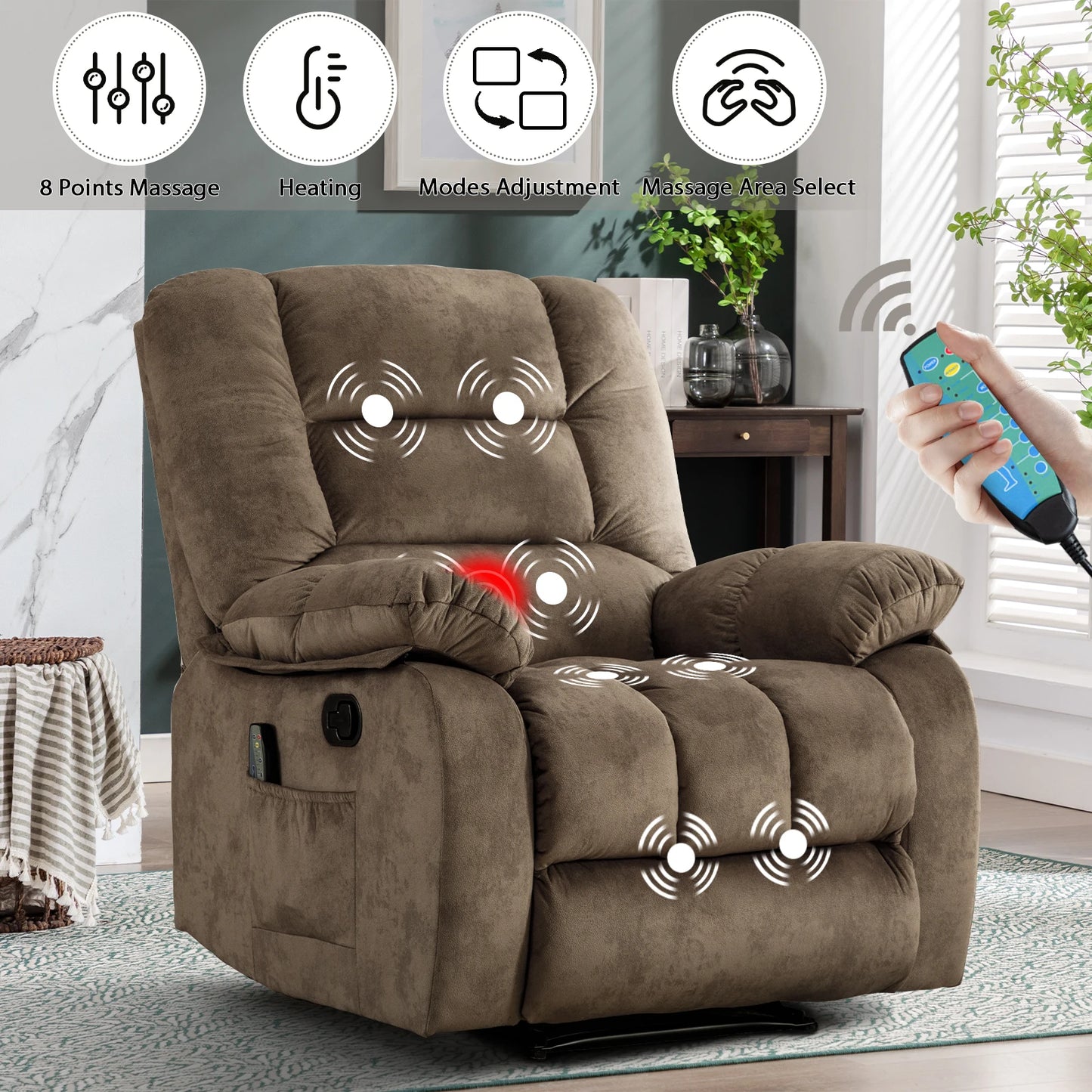 EBELLOCN 1-Piece Manual Massage Chair With Heating And Storage Bag