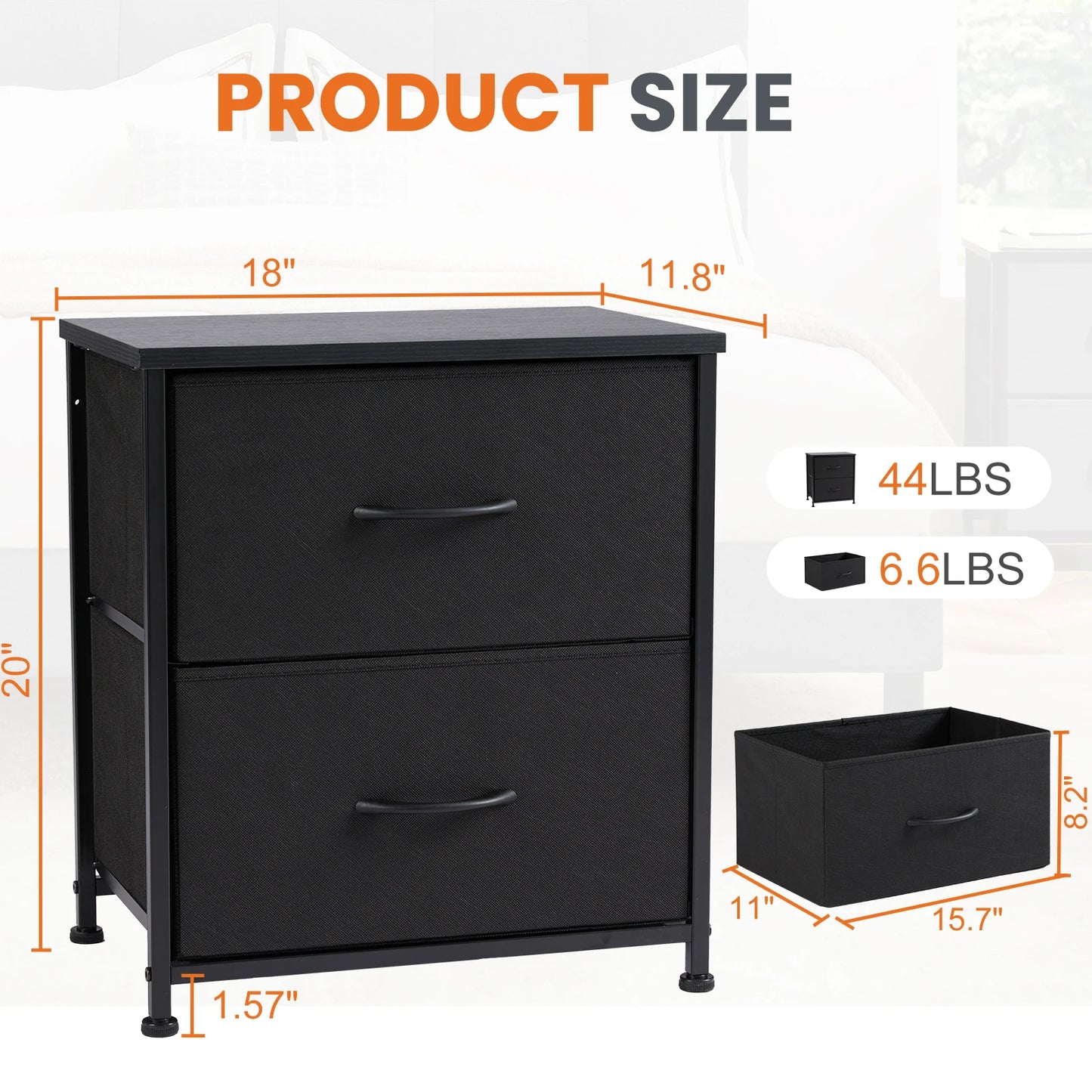 JHK Nightstand Bedside Table With Fabric Drawers Storage Cabinet