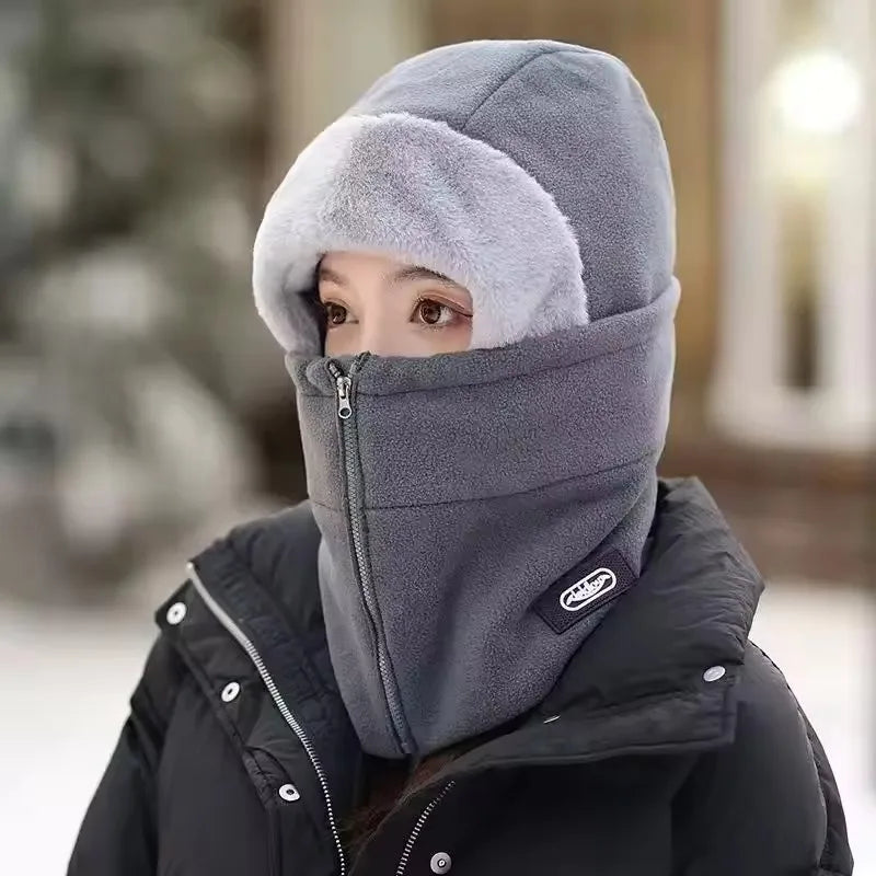 NONECN Winter Warm Integrated Plush Hat With Windproof Mask