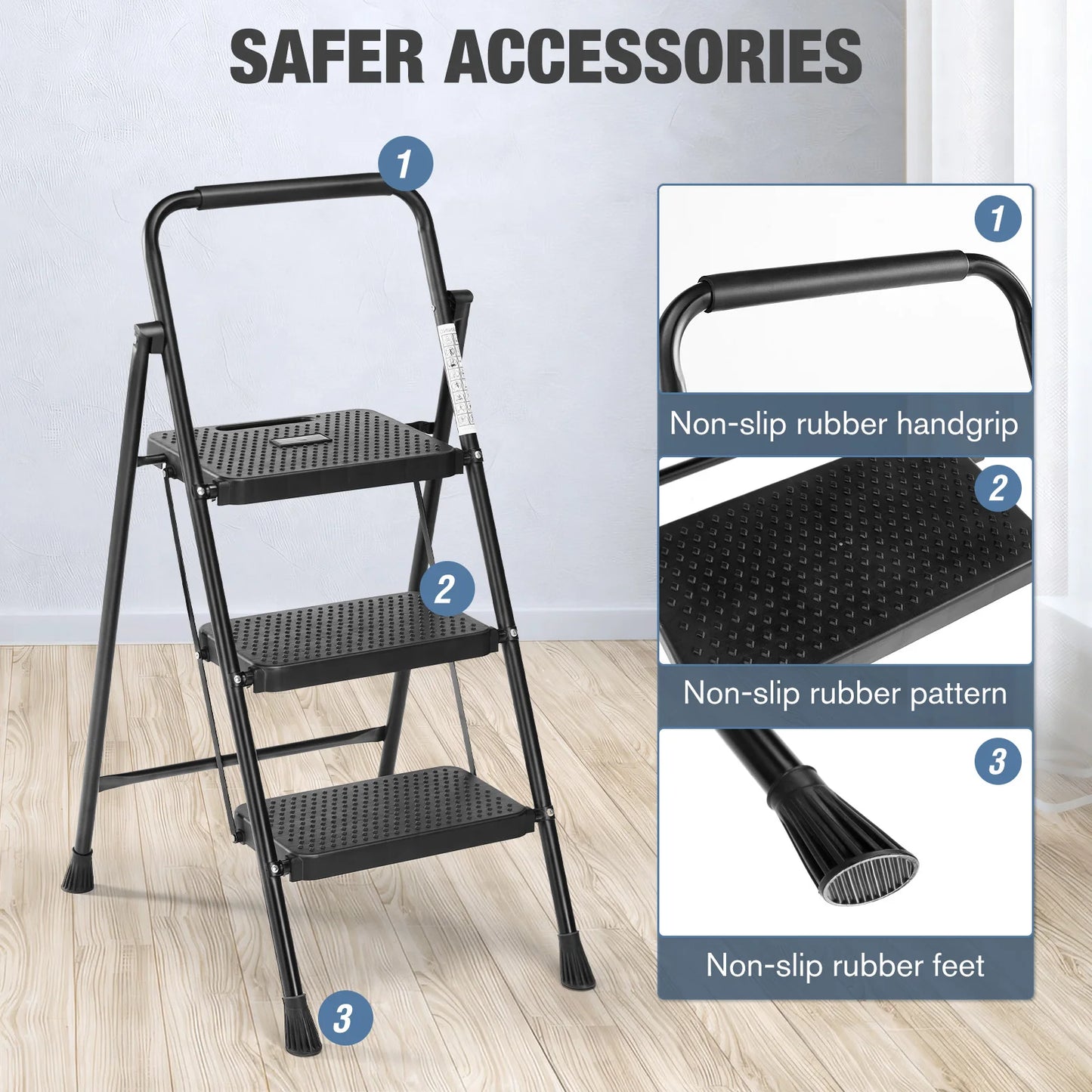 JHK Folding Step Ladder Stool With Anti Slip 800 Lbs