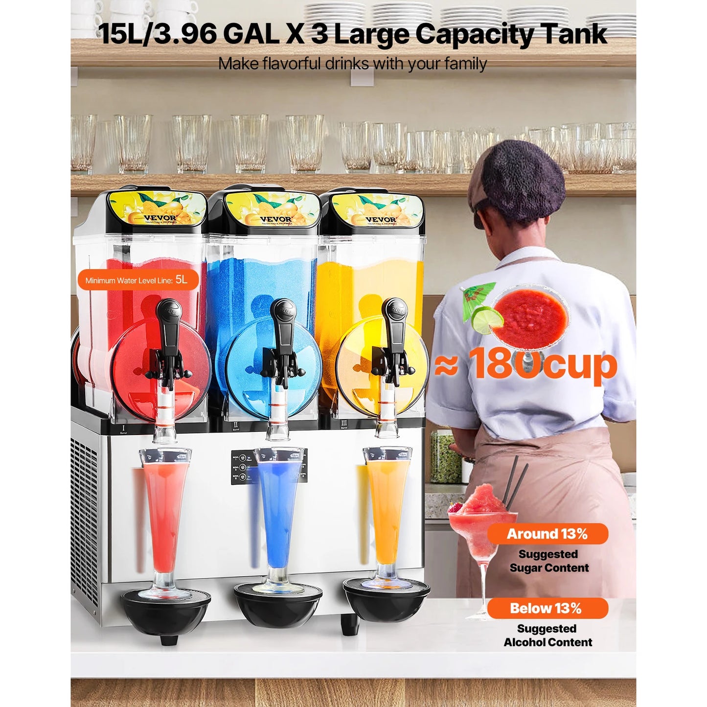 SucceBuy Triple Tank Slushy Machine for Cafes and Bars