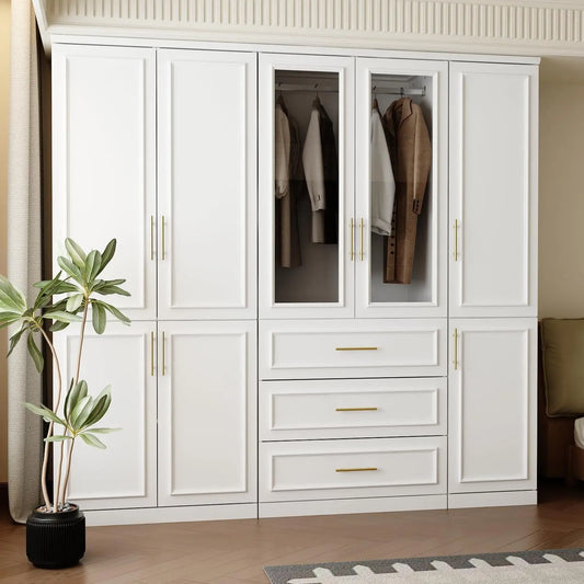 Wardrobe Closet With Doors Modern Armoire Gold Handles