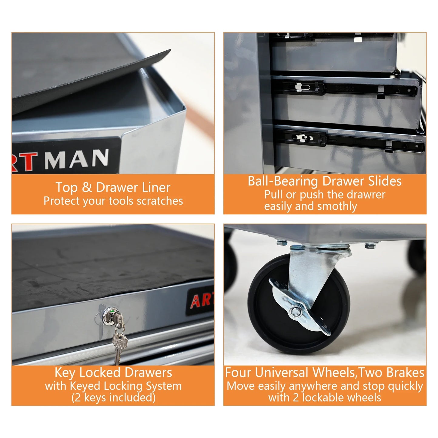 7 Drawer Rolling Tool Cabinet With Key Lock For Garages