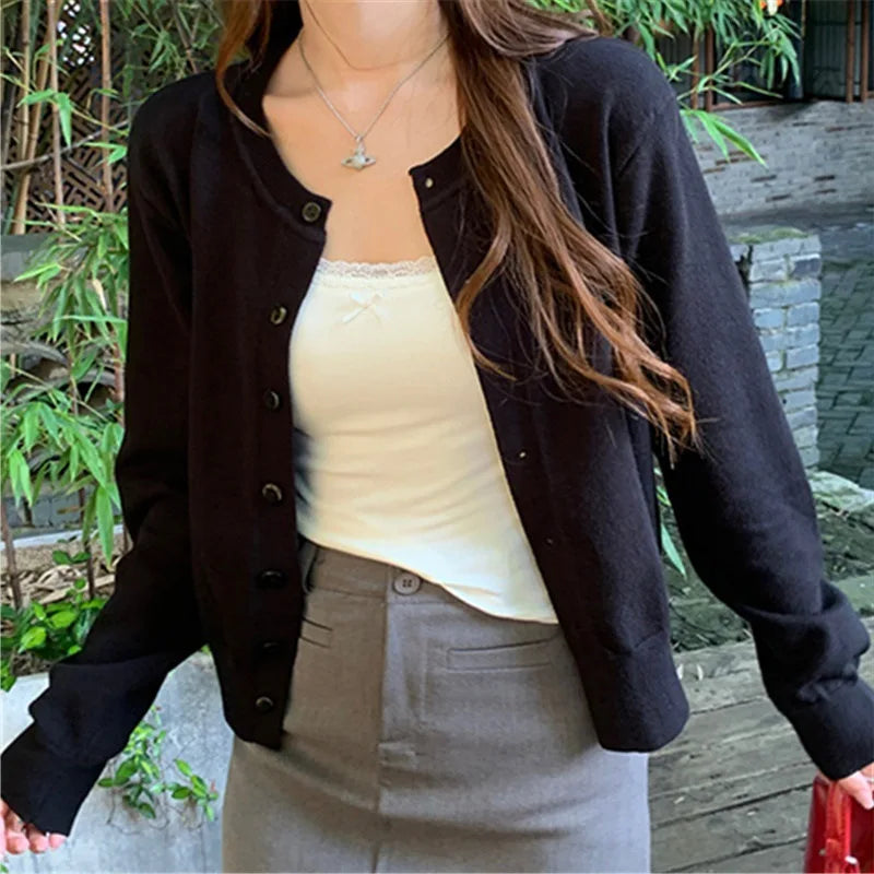 YIYUEQIANLI Women Cardigan O Neck Button Down Knit Sweater