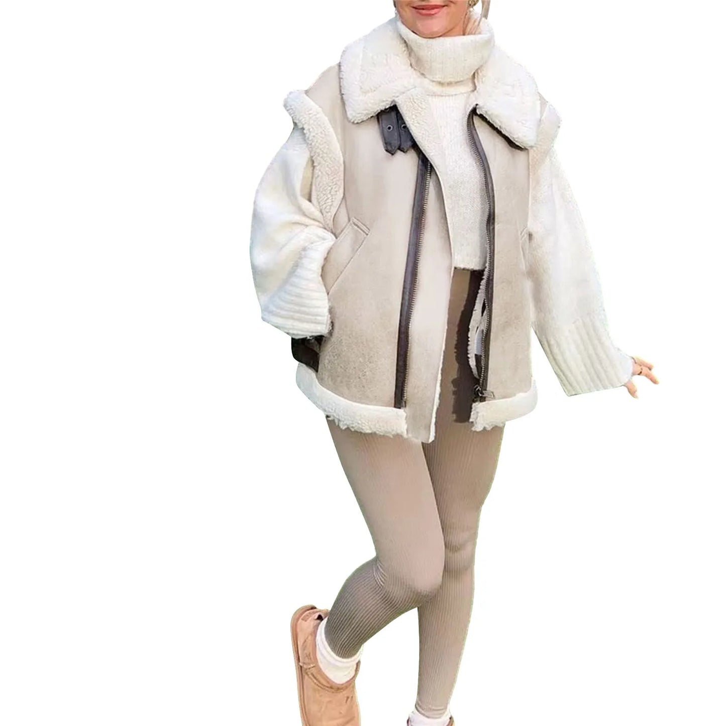 Meihuida Ladies Cozy Faux Fur Vest Quilted High Neck Coat