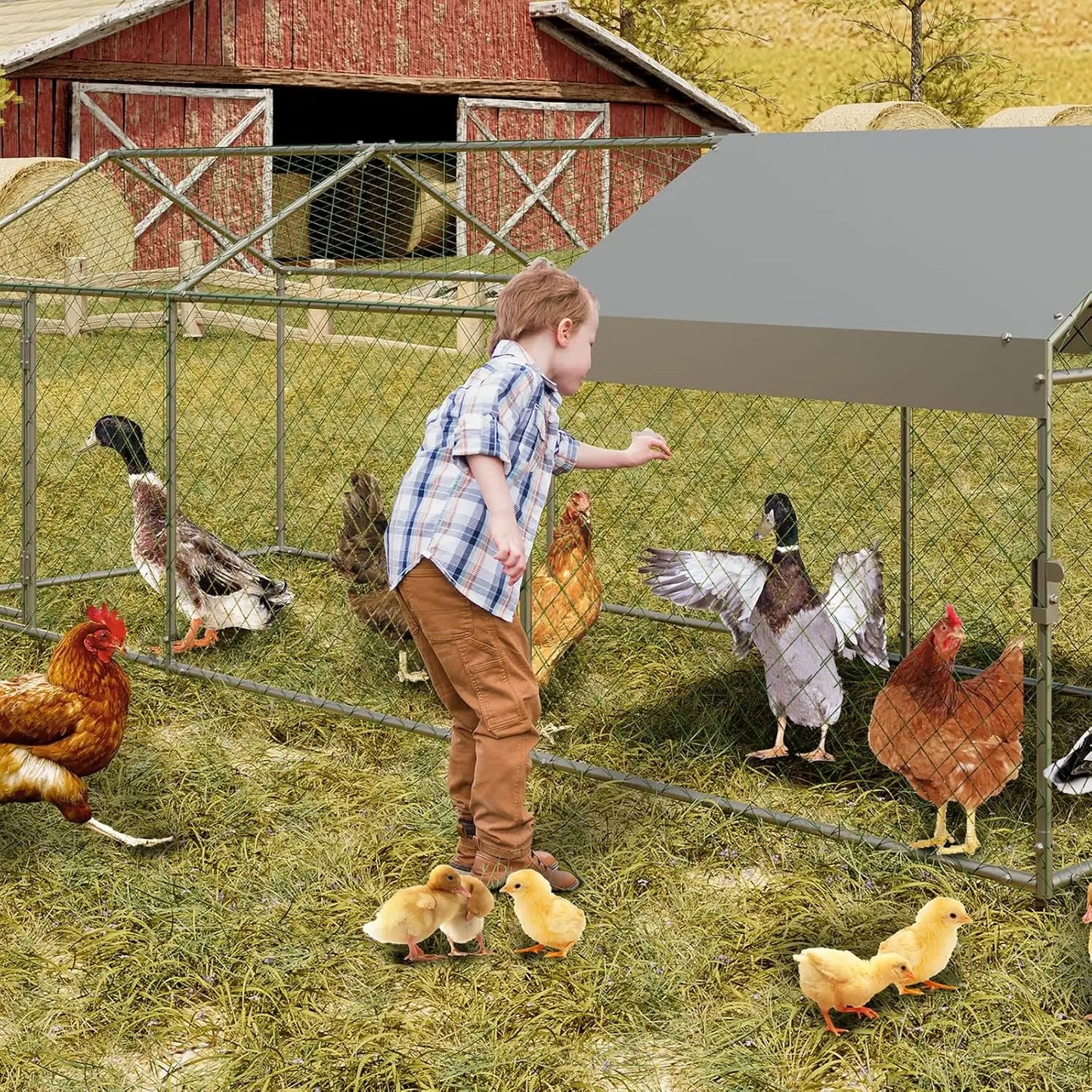 HiMISS Walk-In Metal Chicken Coop With Waterproof UV Cover