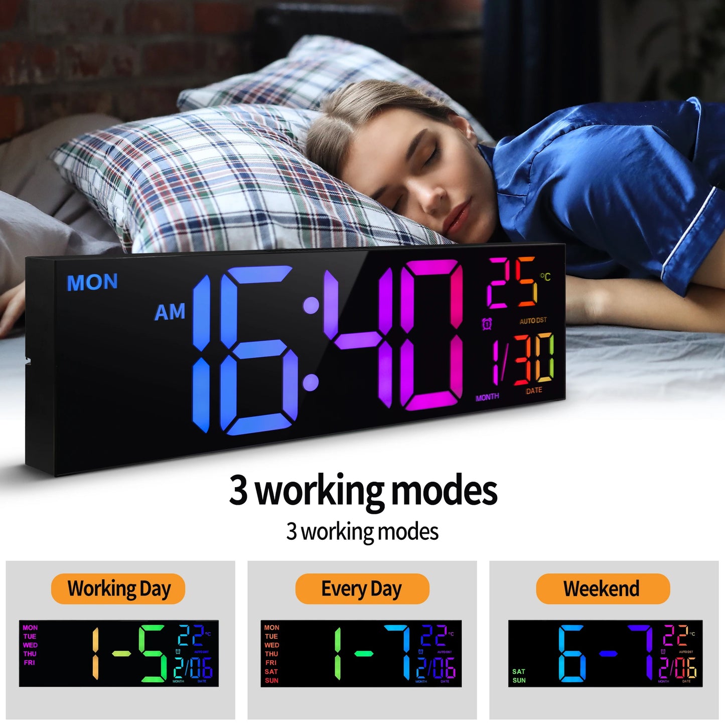 Digital Wall Clock with Large LED Display, Remote, Alarm, Temperature
