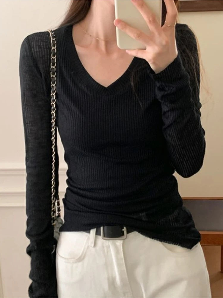 JEYONGZOOCN Women Long Sleeve Slim Polyester Spandex Tee Top