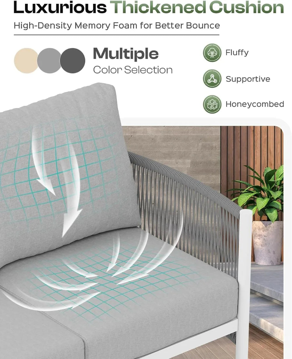 Aluminum Outdoor Patio Couch HDPE Rope Sofa With Washable Cushions