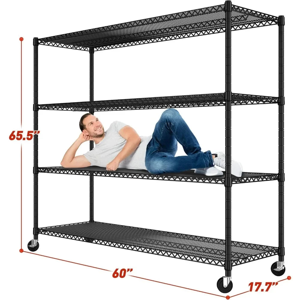 Hign Concerned Wire Shelving Unit With Wheels 4 Tier Storage
