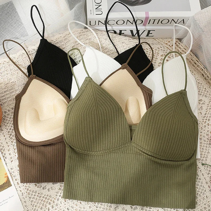 V Neck Camisole Women Push Up Bra With Chest Pads Crop Top