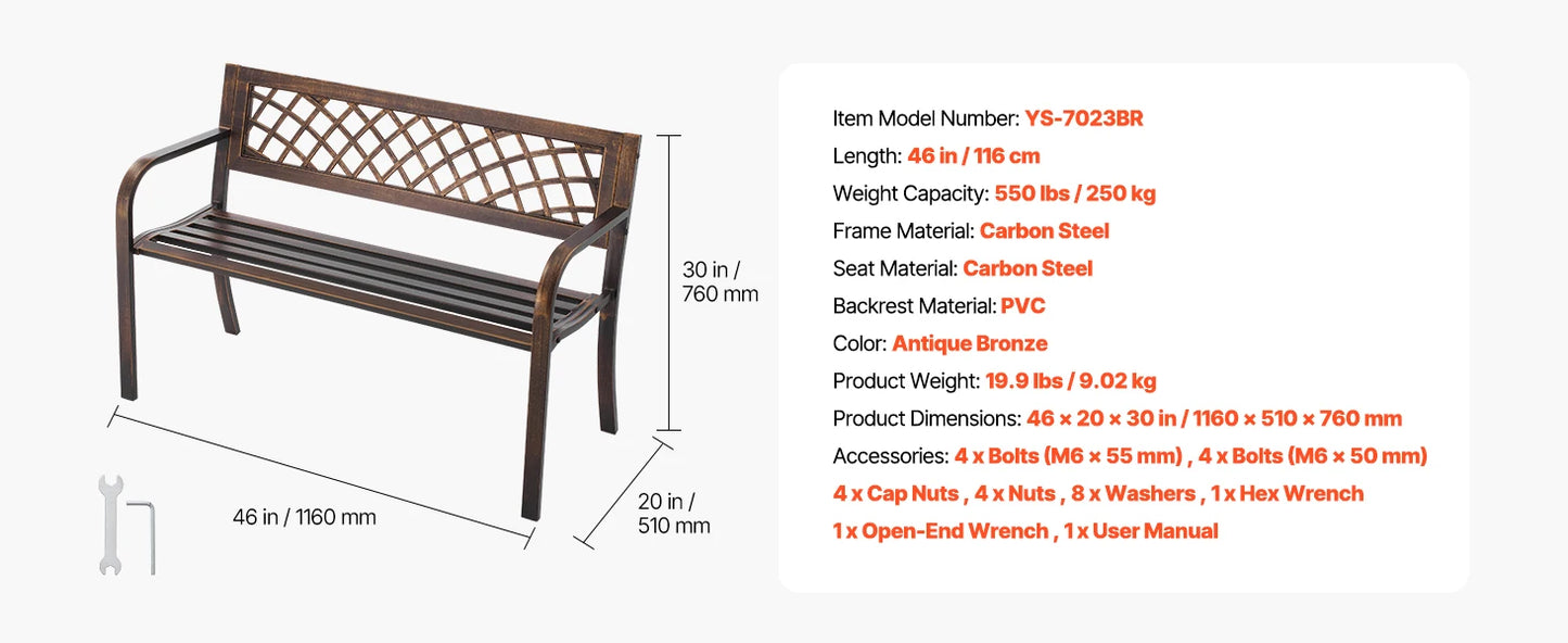 SucceBuy Outdoor Wooden Metal Garden Bench Load Capacity 480 Lb