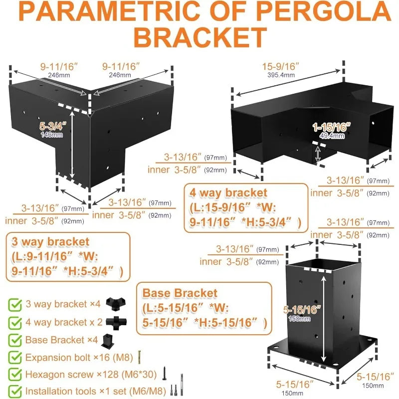 Hign-Concerned Pergola Bracket Kit Gazebo 3-Way 4-Way